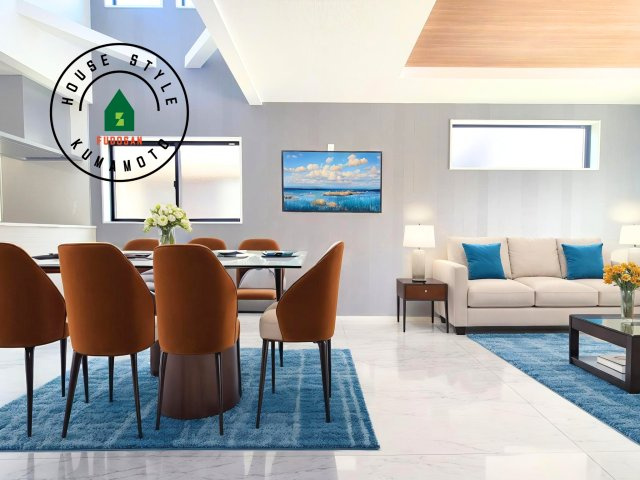 熊本市東区尾ノ上3丁目第1-2棟（2号棟）　の居間・リビング|明るく開放的なリビングダイニングは豊かな陽光が注ぎ込み、やすらぎの空間を演出してくれます。ご家族で楽しいひとときをお過ごし下さい。※家具はCGを合成したものです。