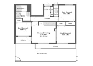 【間取り】 | コスモ北戸田 | 3LDK・専有面積62.71㎡(18.96坪)・バルコニー面積9.73㎡(2.94坪)・専用庭面積31㎡(9.37㎡)
