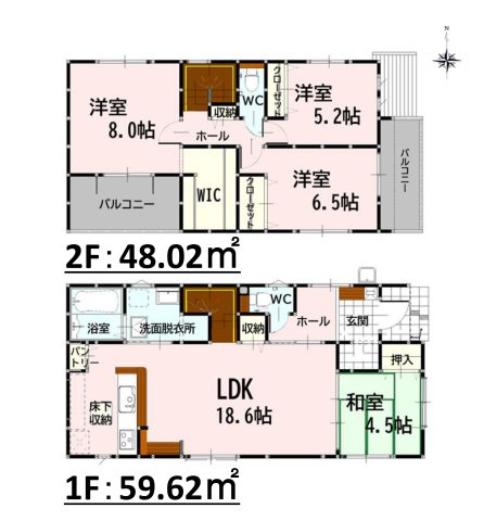 菊池郡大津町大字室第12-2棟（11号棟）　の間取り|全居室収納付きで便利です。