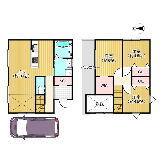 長岡京市今里川原の参考プラン|建て替え用地としてもご検討ください！
建築参考プラン（その①）
1F：43.88㎡　2F：36.43㎡　延床面積：80.31㎡（約24.29坪）