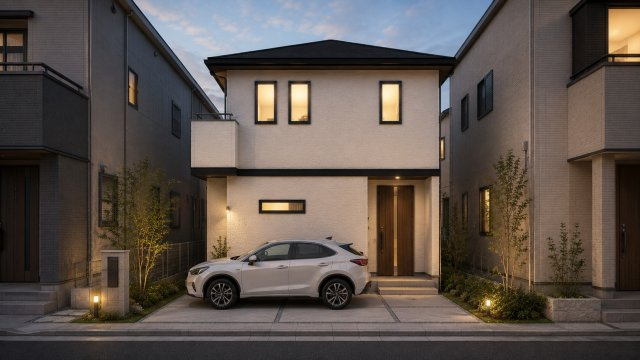 長岡京市今里川原の外観パース|建築参考プラン（その①）
外観パースイメージ（夜）