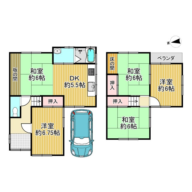 長岡京市今里川原の間取り|5部屋＋ダイニングキッチンの間取りです。