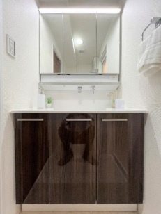 ライオンズマンション武里の独立洗面台|独立洗面台、小物を置くことができて便利です