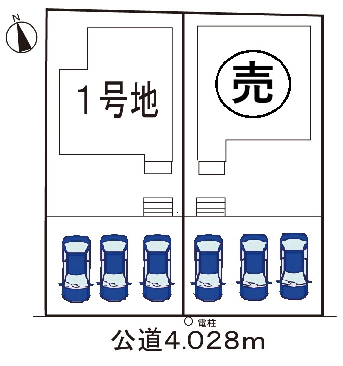 小牧市大字本庄字郷浦　新築戸建　1号地の区画図|駐車並列3台可能