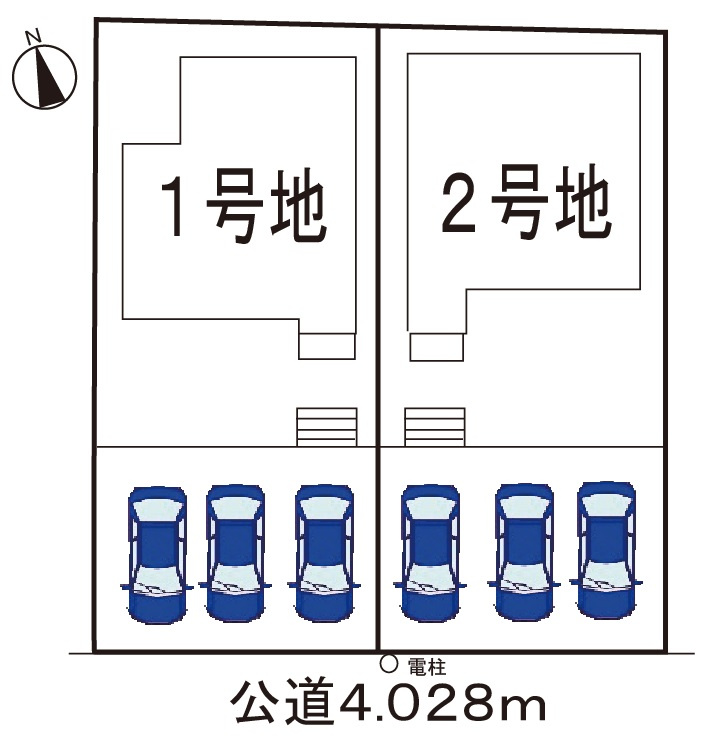 小牧市大字本庄字郷浦　新築戸建　2号地の区画図|駐車並列3台可能