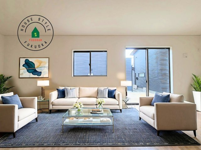 熊本市南区八分字町第14-2棟（2号棟）の居間・リビング|明るく開放的なリビングダイニングは豊かな陽光が注ぎ込み、やすらぎの空間を演出してくれます。ご家族で楽しいひとときをお過ごし下さい。※家具はCGを合成したものです。