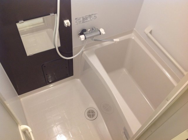 三木市志染町中自由が丘２丁目のアパートの浴室|アクセントカラーのカラーパネル採用