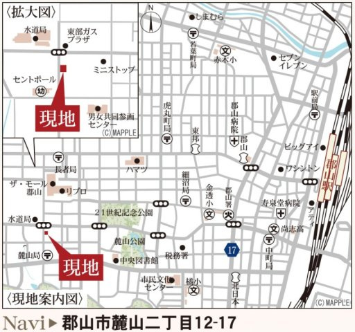 新築戸建・建売　郡山市麓山二丁目　Livele Garden　全1棟の地図