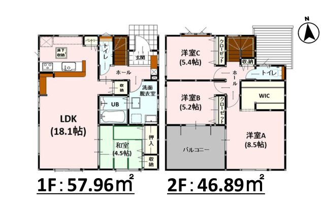 熊本市南区出仲間3丁目第1-2棟（2号棟）　の間取り|全居室収納付きで便利です。
