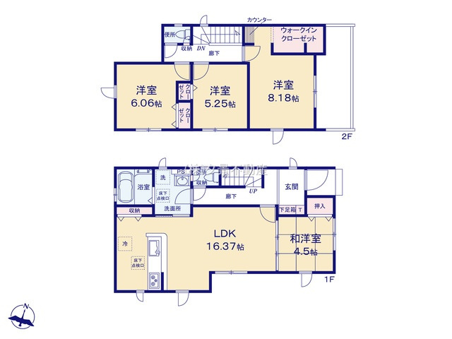 【間取り】 | 《仲介手数料無料》上尾市小泉９丁目2-18(1号棟)新築一戸建てグラファーレ