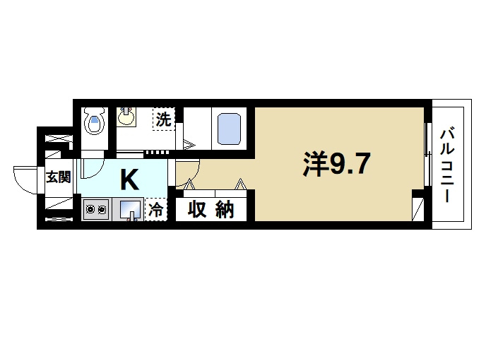 ヒカルサ奈良大森西ノースの間取り|ゆったりと暮らせる1Kの間取りです。