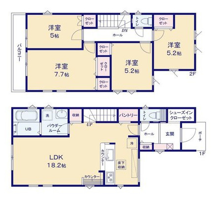 柏市西原1期　新築戸建　1号棟の間取り|4LDK+SIC