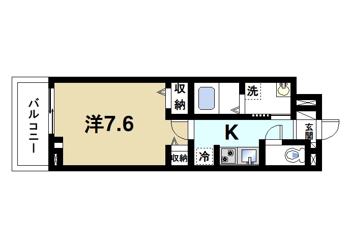 ヒカルサ奈良大森西サウスの間取り|ゆったりと暮らせる1Kの間取りです。