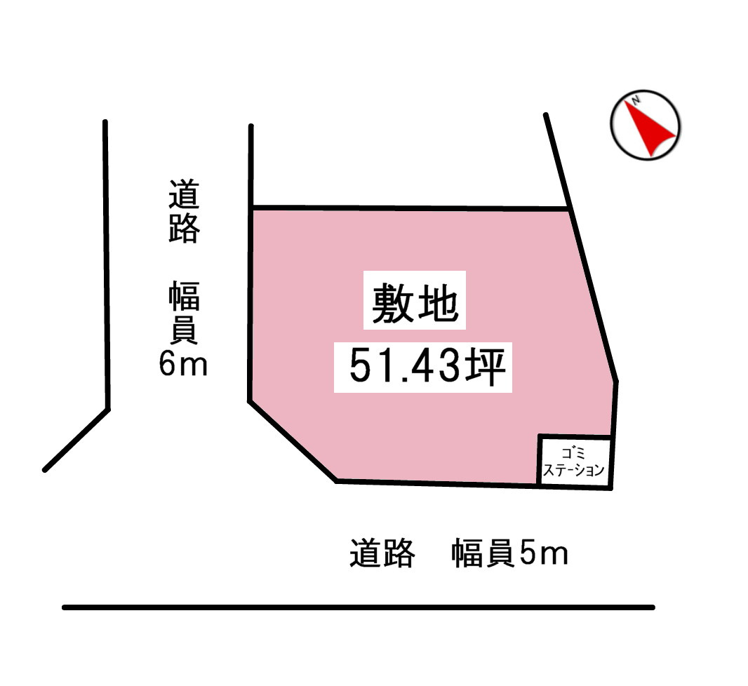 明石市二見町福里　土地の土地図|敷地面積ゆったり約51.43坪！通風採光良好！開放感のある角地となっております♪