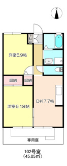 【間取り】 | ハイエスト5Ｂ棟　202 | ★お部屋のグレードUP♪
この度、和室6.18帖（南西）を洋室6.18帖へ間取り改造【2025.8施工】
依って、新間取りは『DK7.7帖・洋室5.9帖・洋室6.18帖』になります♪