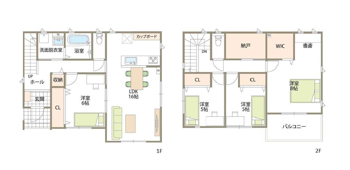 新築　高崎市上中居町　2号棟の間取り|建物面積34.31坪　納戸にウォークインクローゼットと収納充実！