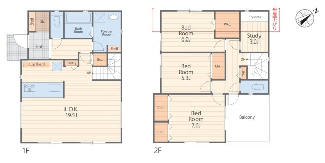横浜市港北区大曾根台 新築戸建て【仲介手数料無料】カースペース3台の間取り