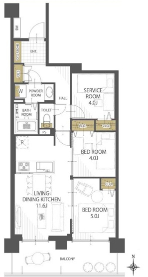 【間取り】 | パーク・エステート上板橋 | 全居室フローリングの2LDKS。