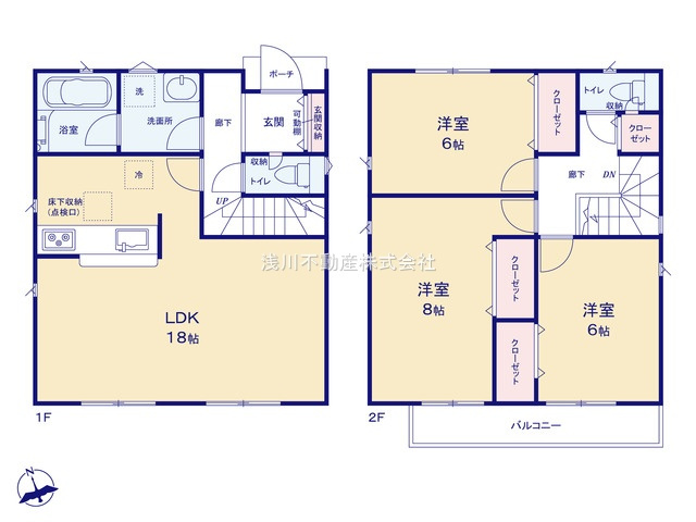 八王子市　大楽寺町　新築一戸建て　３０期の間取り|～南向き3LDK　開放的なワンフロアリビング、全室6帖以上の快適住空間～