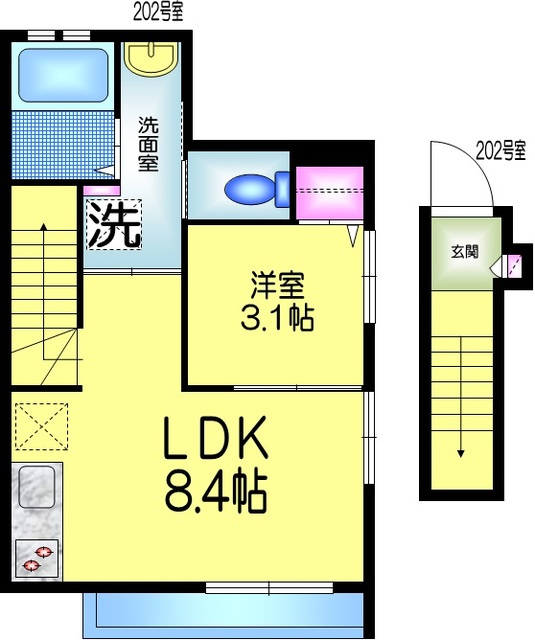 ピュアメゾン　Ｋの間取り|★１フロア２世帯　角部屋３面採光★