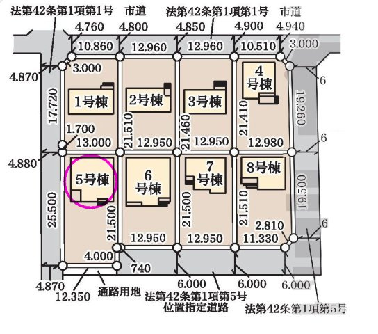 リーブルガーデンS  前橋茂木町第３　５号棟（平屋）の区画図|駐車場は３台付きです！出し入れしやすい並列駐車ですよ！