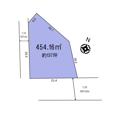 土地　川越市鹿飼 の区画図|約137坪の敷地です