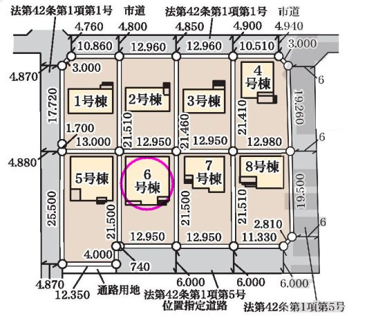 リーブルガーデンS  前橋茂木町第３　６号棟（平屋）の区画図|駐車場は並列３台以上okです！
前面道路も６Ⅿあり車の出し入れもしやすいです。