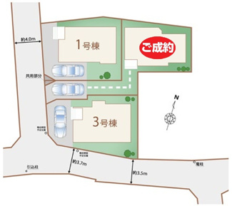 【区画図】 | 【仲介手数料無料！！】日野市平山５丁目　新築戸建て（全3棟）3号棟　4490万円 | 3号棟　土地：100.40㎡（30.37坪）南西の角地
