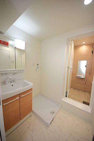 【洗面所】 | 塚本北コーポ | 洗面室／シャワー付洗面化粧台・洗濯パン新調