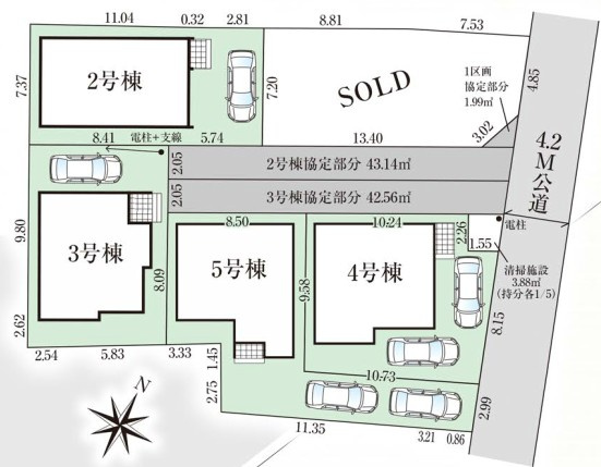 新築／志木市下宗岡13期　全5棟の区画図