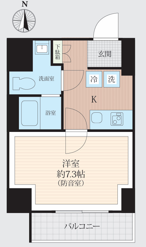 「防音マンション」WHARF bo-on 住吉の間取り|1号室の間取りです