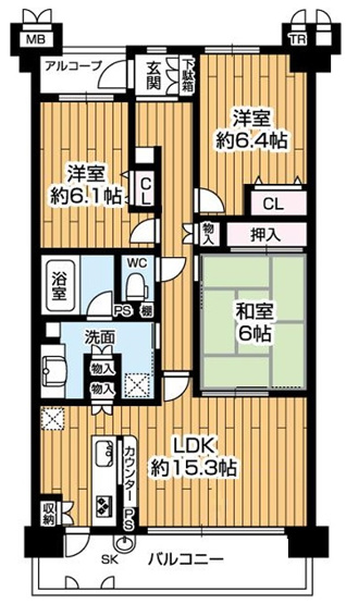 【間取り】 | リバーガーデンKashima | 室内改装履歴有・全居室６帖以上・ペット飼育可(飼育規定有)