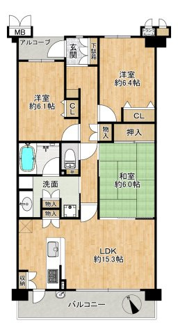 リバーガーデンかしまの間取り|◆専有面積：79.72㎡、3LDK、LDK15.3帖、全居室に収納完備！