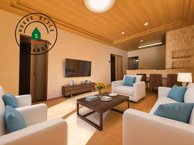 熊本市西区中原町第1-4棟（4号棟）の内観：施工例|明るく開放的なリビングダイニングは豊かな陽光が注ぎ込み、やすらぎの空間を演出してくれます。ご家族で楽しいひとときをお過ごし下さい。※家具はCGを合成したものです。