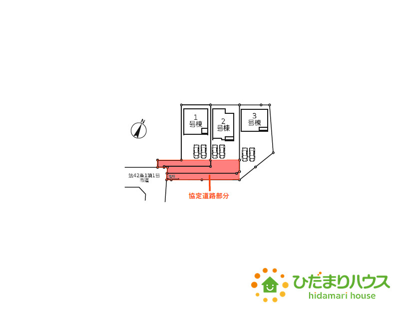 野田市親野井　新築戸建　2号棟の区画図|交通量の少ない全面道路で駐車もラクラク(^^♪