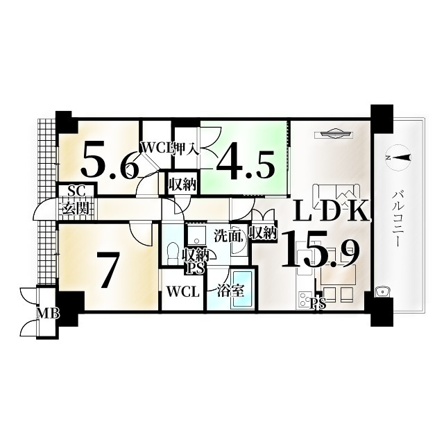 ローレルスクエア長岡京ザ・マークス サウスコートの間取り