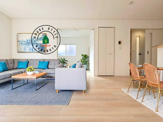 菊池市西寺第2-4棟（1号棟）の居間・リビング|キッチンからリビングをしっかり確認できます。家族の笑顔があふれる空間になりそうですね。