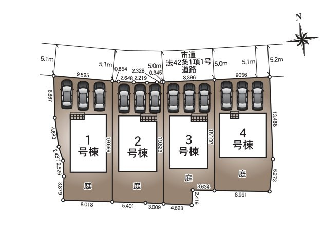 菊池市西寺第2-4棟（2号棟）の区画図|配置図（2号棟）