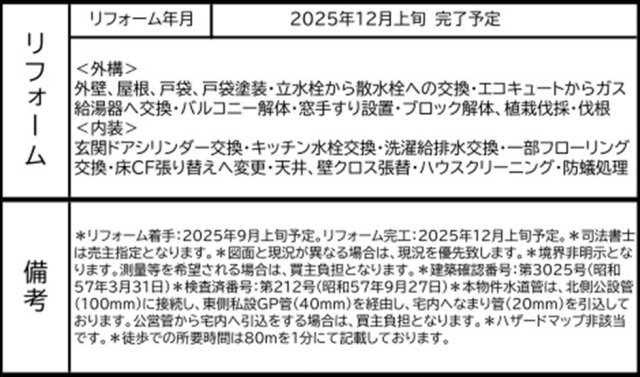 中古戸建　深谷市東方2086-7（リフォーム住宅）の構造・工法・仕様