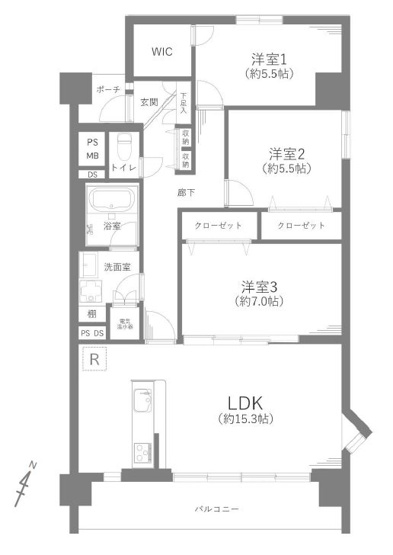【間取り】 | 志木パストラルマンション　(志木本店) | ファミリーに嬉しい3LDKのゆとりある住空間。
WICや廊下収納など、豊富な収納でスッキリとした居住空間を保てます。