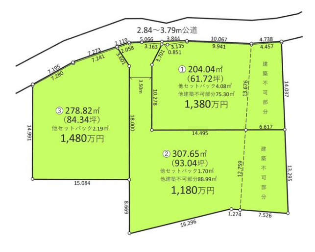 野田市目吹　売地　61坪の区画図
