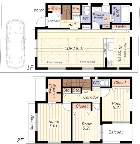 【間取り】 | 十八条３丁目中古戸建 | 令和２年11月建築の築浅／木造２階建て／ハイルーフ車駐車可／前面道路幅員6ｍ／間口６.７m