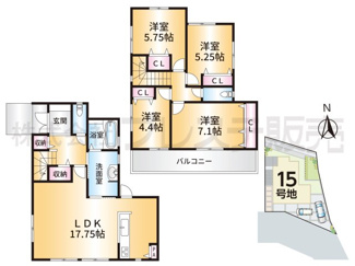 【間取り】 | 生駒市小明町の新築一戸建 全１５区画 | １５号地間取図