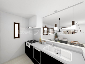 【キッチン】 | 生駒市小明町の新築一戸建 全１５区画 | １５号地キッチン完成イメージ／人気の対面キッチン♪食器洗い乾燥機＆浄水器を標準装備！