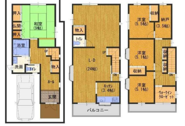 堺市堺区新在家町東4丁戸建の間取り|南東向きの4LDK
