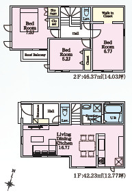 秦野市今泉1期　築後未入居戸建　全2棟1号棟の間取り