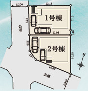 秦野市今泉1期　築後未入居戸建　全2棟1号棟の区画図