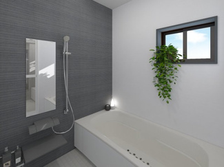 【完成予想図】 | 上京区三助町　建築条件なし | 《浴室イメージパース》※家具・小物はCGによるインテリアイメージであり、家具の設置サイズを保証するものではございません。