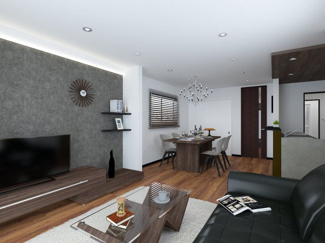 【完成予想図】 | 上京区三助町　建築条件なし | 《LDKイメージパース2》※家具・小物はCGによるインテリアイメージであり、家具の設置サイズを保証するものではございません。※家具配置はTV配線には配慮しておりません