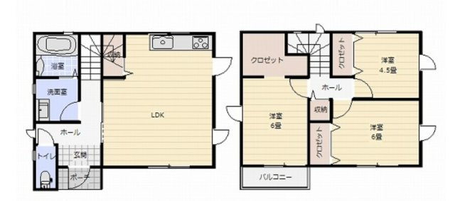 宇城市不知火町高良第2-2棟（1号棟）の間取り|全居室収納豊富で便利です。